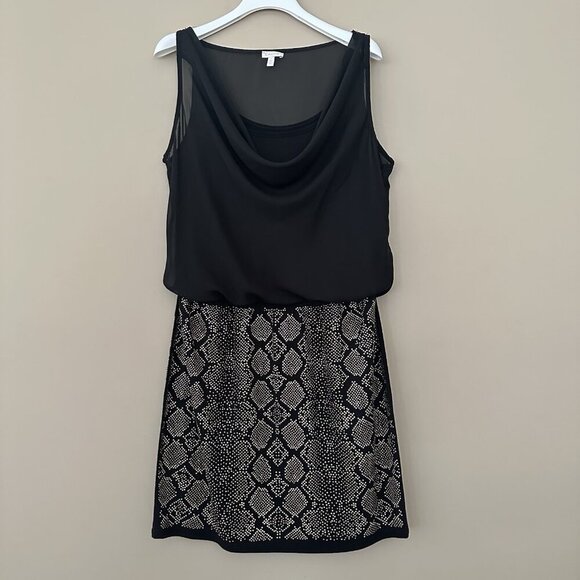 VTG Cache $198 Cocktail Dress Black Gold Snake Party Beaded Studded Y2K Blouson - Picture 1 of 9